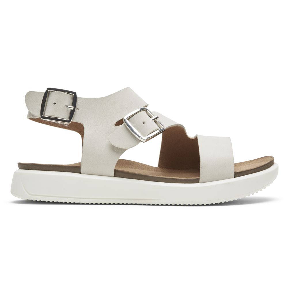 Rockport Women's Kells Bay Asymmetrical Sandals - White - USA (0938CSABJ)